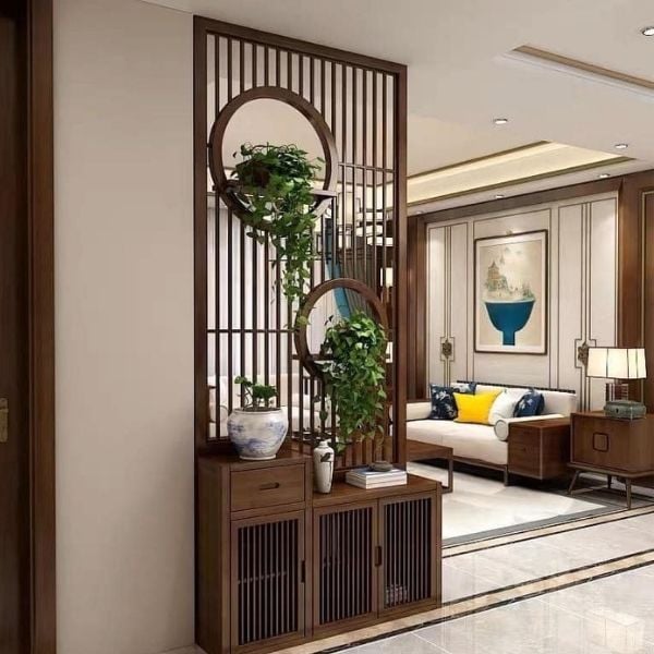Vách gỗ kết hợp kệ